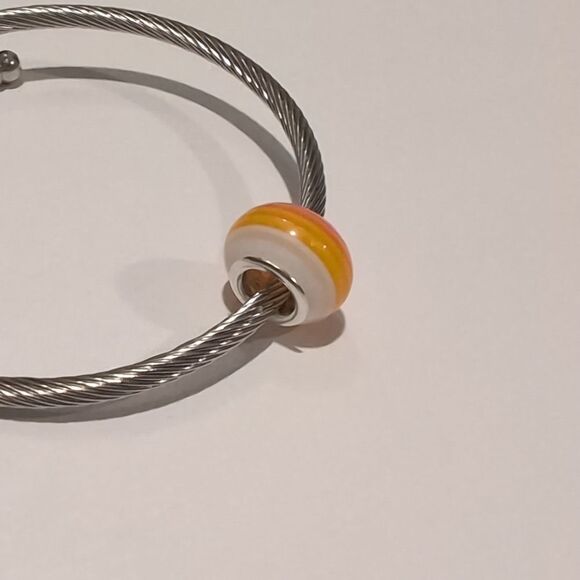 Silver Yellow Striped Charm for Pandora Style Bracelet‎ - Picture 4 of 4